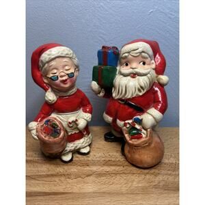 Vtg CERAMIC MR. CLAUS SANTA BANK & MRS CLAUS FIGURE ARDCO Japan Christmas Decor
